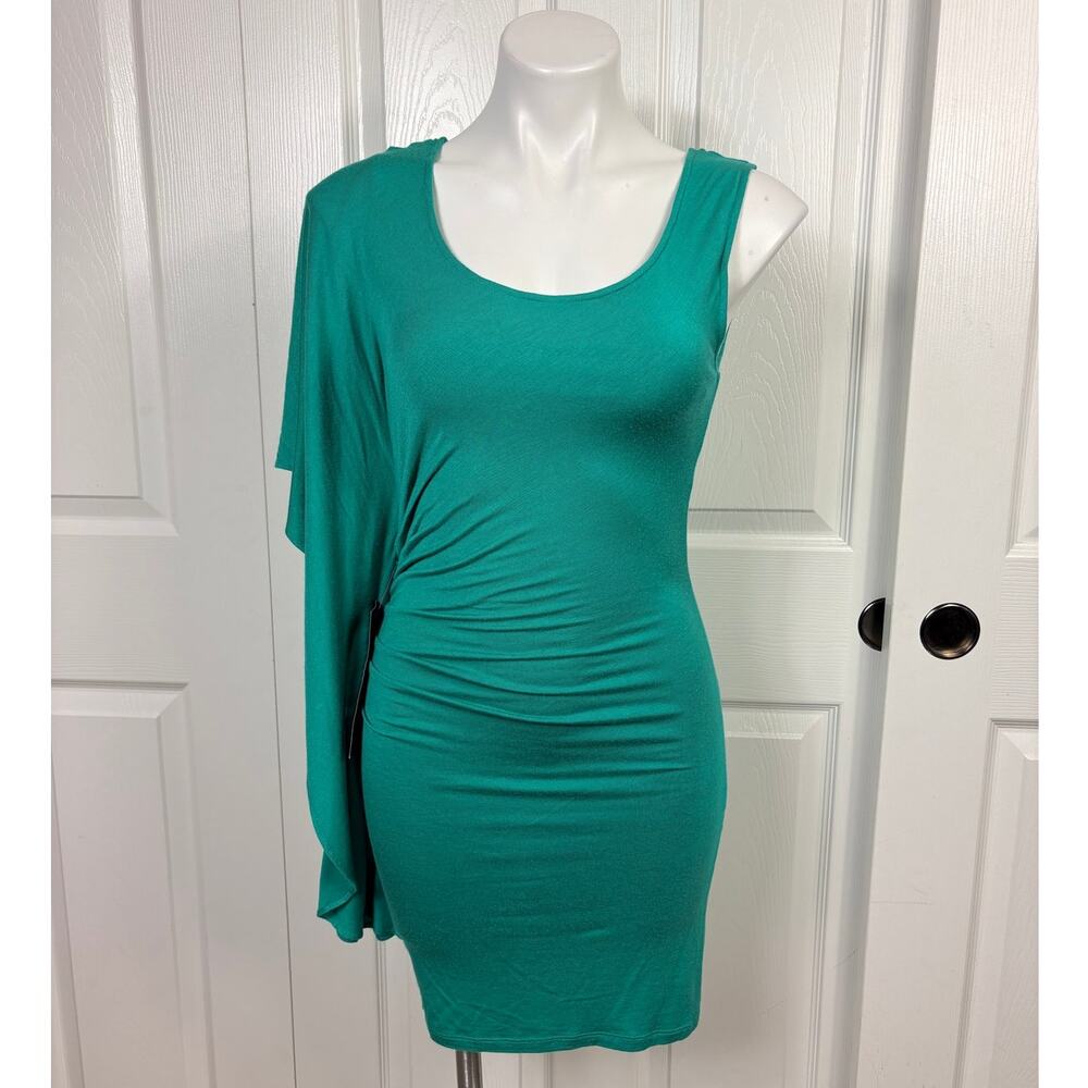 Bebe Teal One Shoulder Draped Mini Sleeveless Dress Size XS NWT